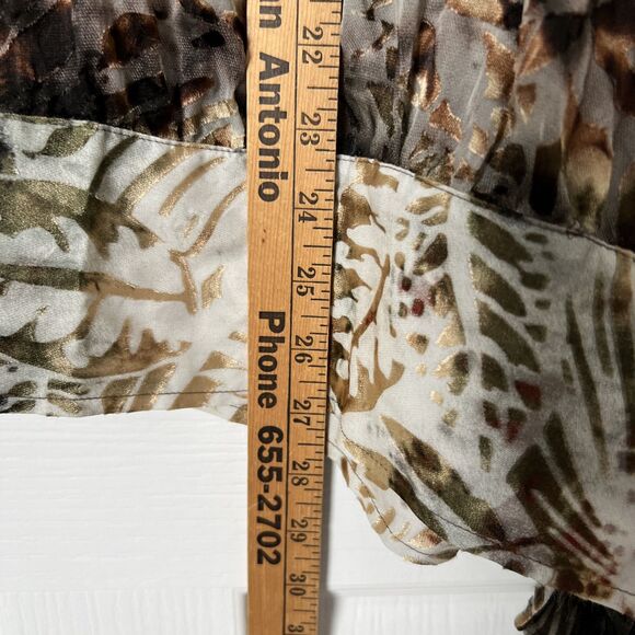 Chico's Velvet Burnout Sheer Silk Blouse Size 3 US XL Brown Long Sleeve Side Tie - Picture 8 of 9